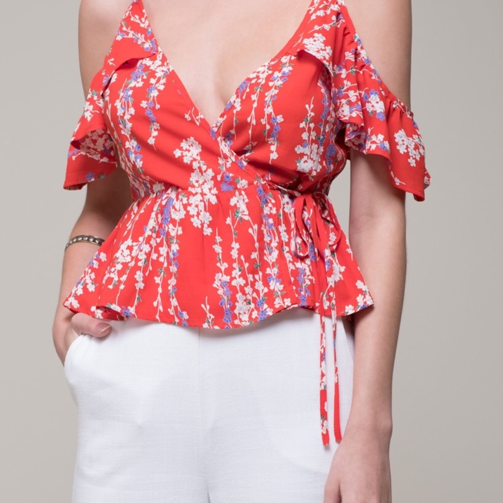 Off the shoulder ruffle wrap top